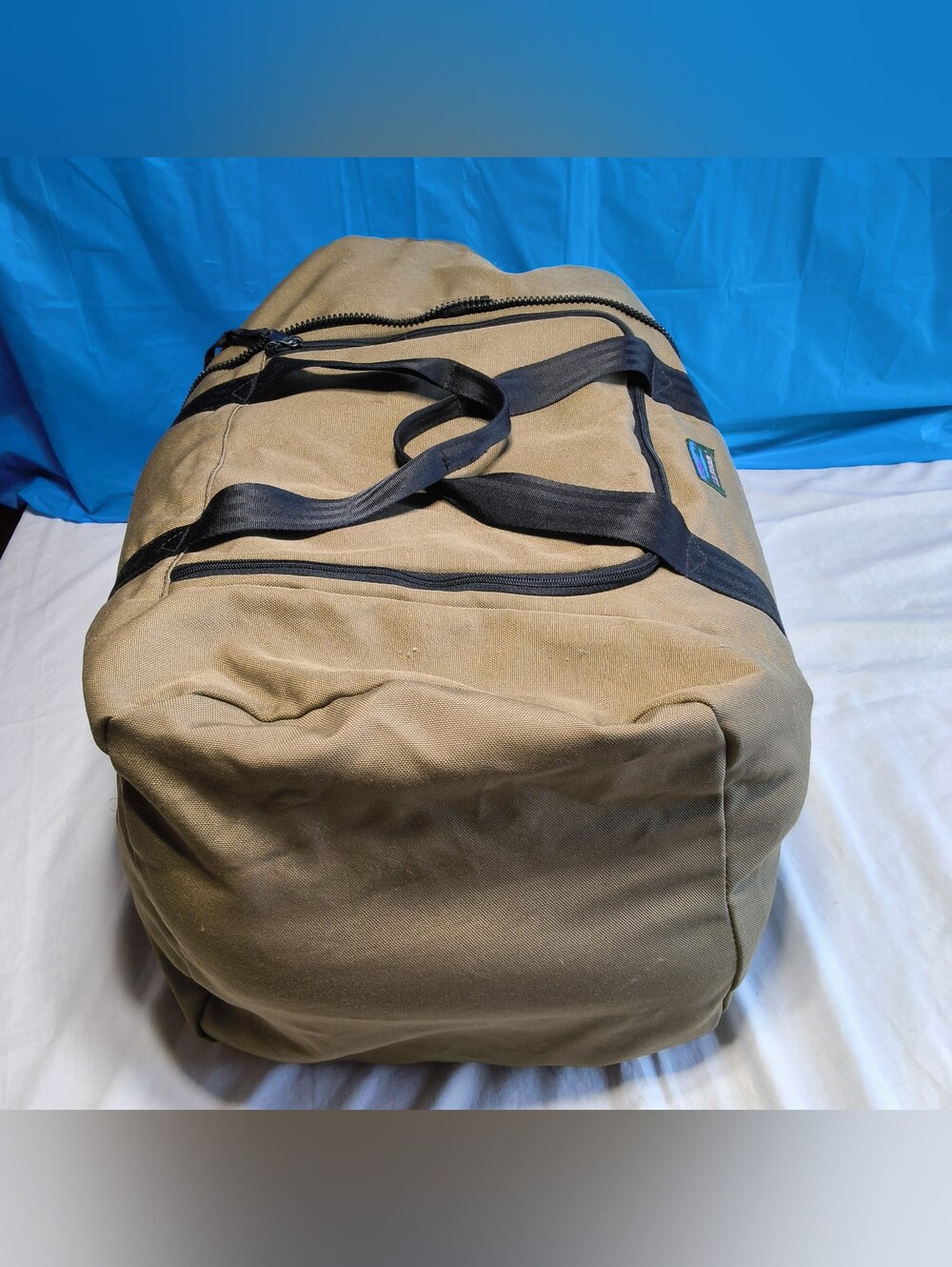 Vintage L.L. Bean Brown Canvas Duffle Bags Weekender Travel Gear Retro Blue Logo - Picture 8 of 16